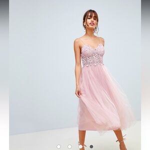 ASOS pink tulle midi dress, NWT, women’s size 14